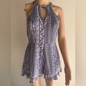 American Eagle Outfitters Blue and Cream Patterned Romper
